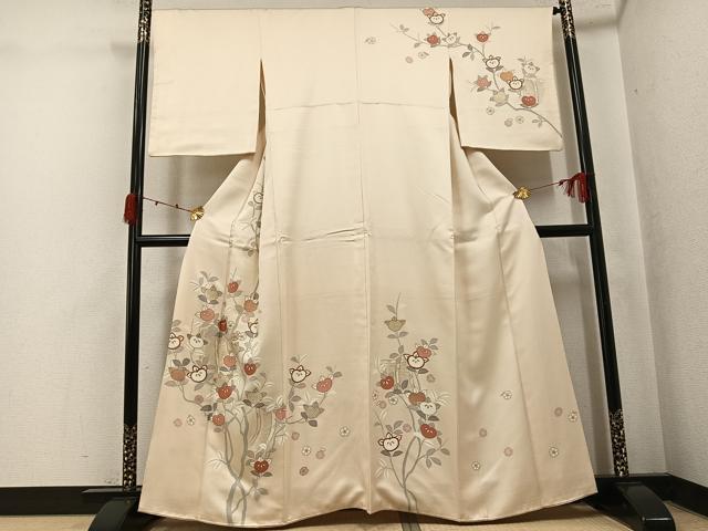 平和屋着物●訪問着　駒刺繍　梅橘文　金彩　正絹　逸品　AABK3241ph