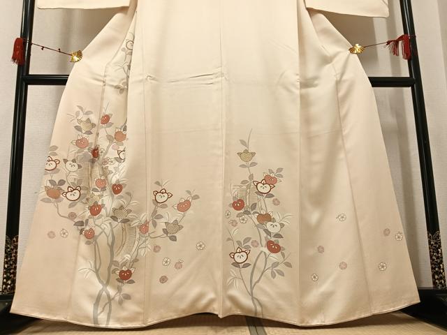 平和屋着物●訪問着　駒刺繍　梅橘文　金彩　正絹　逸品　AABK3241ph