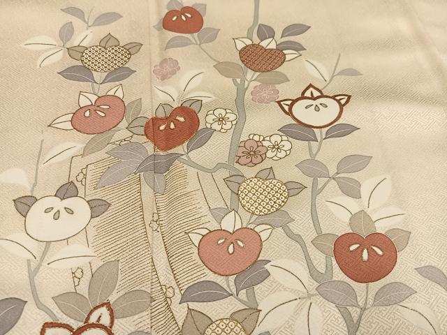 平和屋着物●訪問着　駒刺繍　梅橘文　金彩　正絹　逸品　AABK3241ph