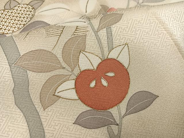 平和屋着物●訪問着　駒刺繍　梅橘文　金彩　正絹　逸品　AABK3241ph