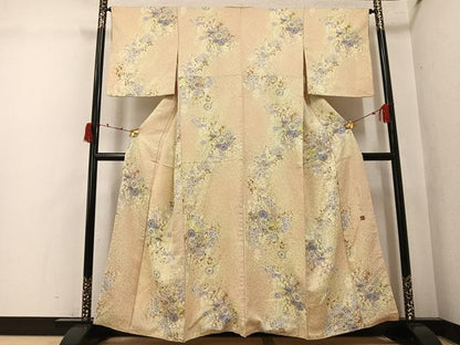 平和屋着物●伝統工芸士　辻井　小紋　辻が花　金彩　銀通し地　正絹　逸品　AABK3243ph
