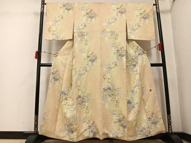 平和屋着物●伝統工芸士　辻井　小紋　辻が花　金彩　銀通し地　正絹　逸品　AABK3243ph