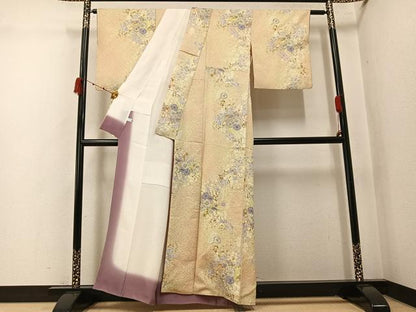 平和屋着物●伝統工芸士　辻井　小紋　辻が花　金彩　銀通し地　正絹　逸品　AABK3243ph