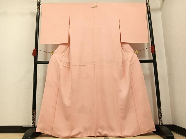 平和屋着物●上質な色無地　幾何学地紋　一斤染色　正絹　逸品　未使用　AABK3246ph