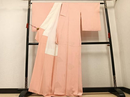 平和屋着物●上質な色無地　幾何学地紋　一斤染色　正絹　逸品　未使用　AABK3246ph
