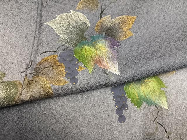 平和屋着物●訪問着　手描き　葡萄蔦の葉文　暈し染め　金銀彩　さが美扱い　正絹　逸品　未使用　AABK3247ph