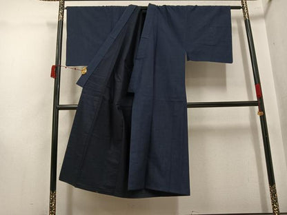 平和屋着物●男性　紬　アンサンブル　色無地　藍鉄色　正絹　逸品　AABK3250ph