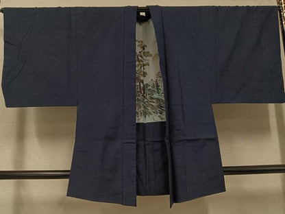 平和屋着物●男性　紬　アンサンブル　色無地　藍鉄色　正絹　逸品　AABK3250ph