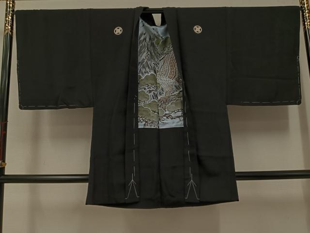 平和屋着物●男性　黒紋付・羽織セット　正絹　逸品　AABK3252ph