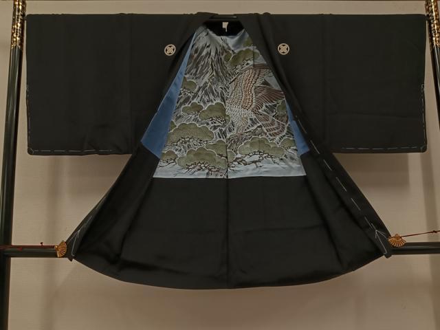 平和屋着物●男性　黒紋付・羽織セット　正絹　逸品　AABK3252ph