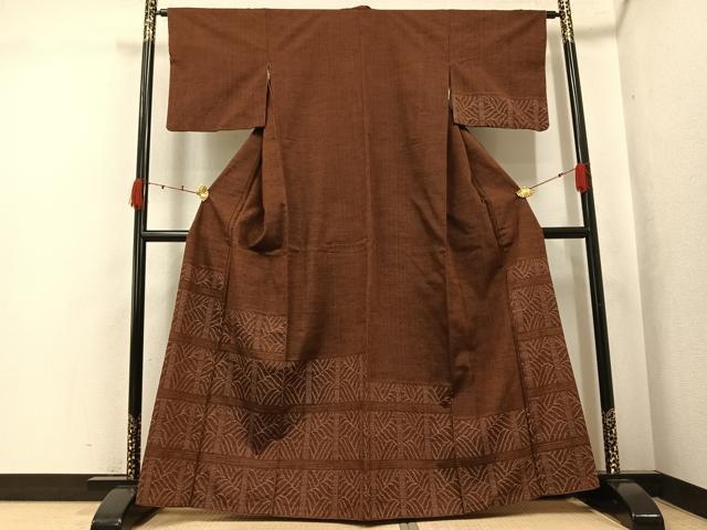 平和屋着物●訪問着　紬地　80亀甲　立波文　正絹　逸品　AABK3254ph