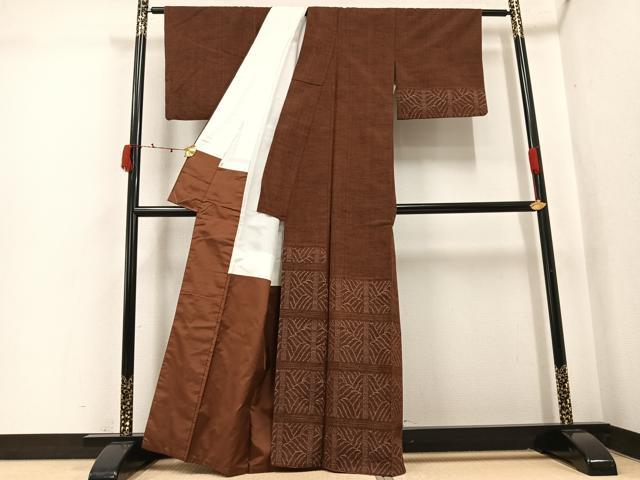 平和屋着物●訪問着　紬地　80亀甲　立波文　正絹　逸品　AABK3254ph