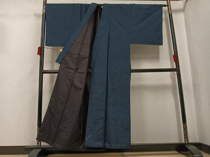 平和屋着物●男性　紬　色無地　鉄御納戸色　正絹　逸品　AABK3255ph