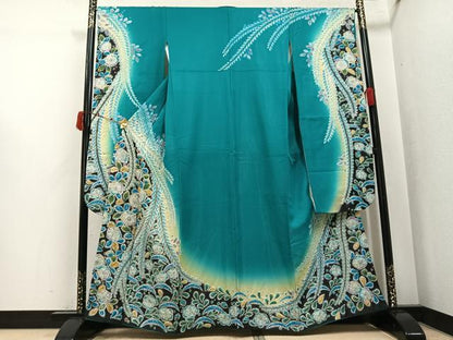 平和屋着物●豪華振袖　辻が花　絞り　暈し染め　銀通し地　正絹　逸品　AABK3258ph