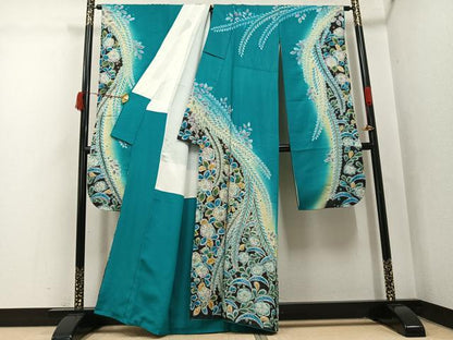 平和屋着物●豪華振袖　辻が花　絞り　暈し染め　銀通し地　正絹　逸品　AABK3258ph