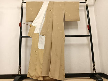 平和屋着物●上質な色無地　能面地紋　榛色　高島屋扱い　正絹　逸品　AABK3262ph