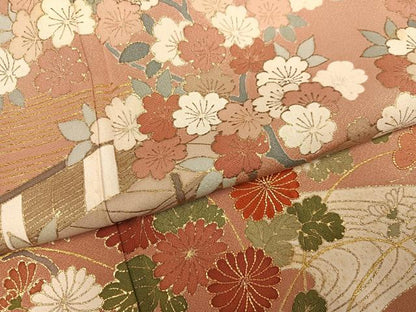 平和屋着物●訪問着　駒刺繍　流水草花文　暈し染め　金彩　正絹　逸品　AABK3263ph