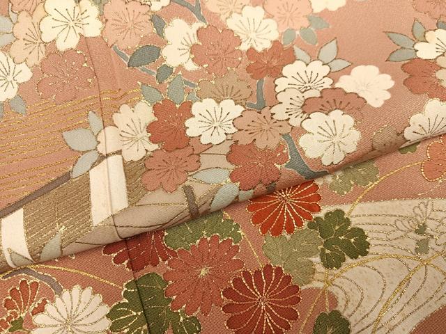 平和屋着物●訪問着　駒刺繍　流水草花文　暈し染め　金彩　正絹　逸品　AABK3263ph