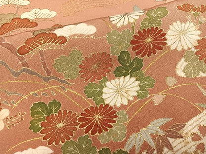 平和屋着物●訪問着　駒刺繍　流水草花文　暈し染め　金彩　正絹　逸品　AABK3263ph