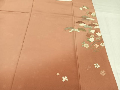 平和屋着物●訪問着　駒刺繍　流水草花文　暈し染め　金彩　正絹　逸品　AABK3263ph