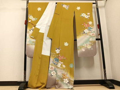 平和屋着物●豪華振袖　駒刺繍　折り鶴　糸巻花文　暈し染め　金彩　正絹　逸品　AABK3265ph