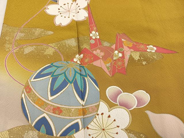平和屋着物●豪華振袖　駒刺繍　折り鶴　糸巻花文　暈し染め　金彩　正絹　逸品　AABK3265ph