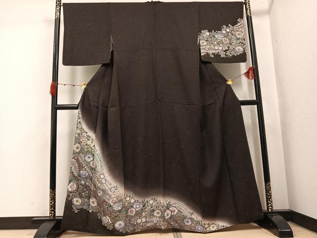 平和屋着物●訪問着　辻が花　暈し染め　金彩　銀通し地　正絹　逸品　AABK3269ph