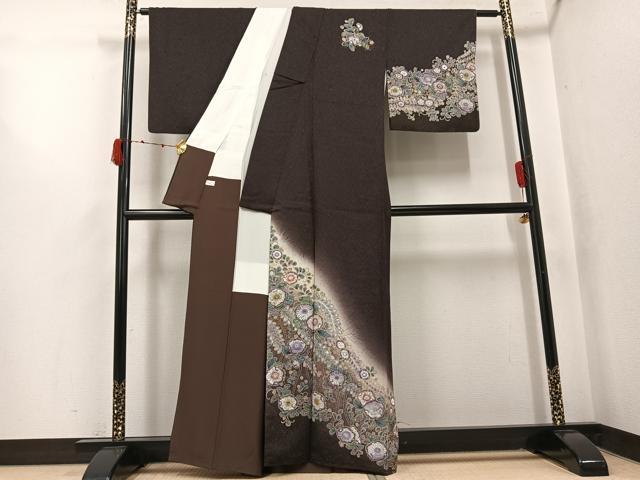 平和屋着物●訪問着　辻が花　暈し染め　金彩　銀通し地　正絹　逸品　AABK3269ph