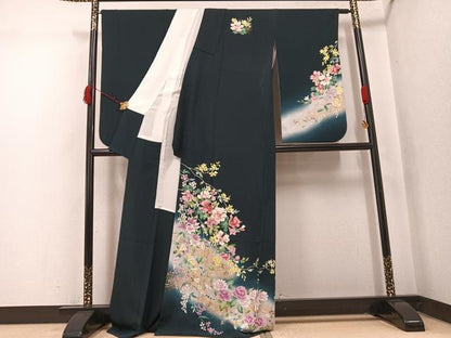 平和屋着物●訪問着　草花文　暈し染め　正絹　逸品　AABK3271ph