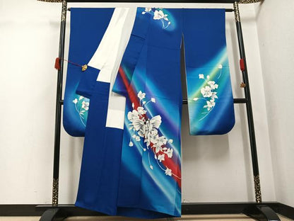 平和屋着物●絵本作家　永田萌　振袖　女人花文　暈し染め　ラメ　正絹　逸品　AABK3290ph