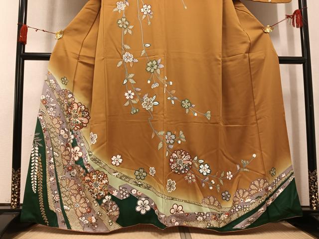 平和屋着物●訪問着　駒刺繍　枝花文　暈し染め　金彩　正絹　逸品　AABK3292ph