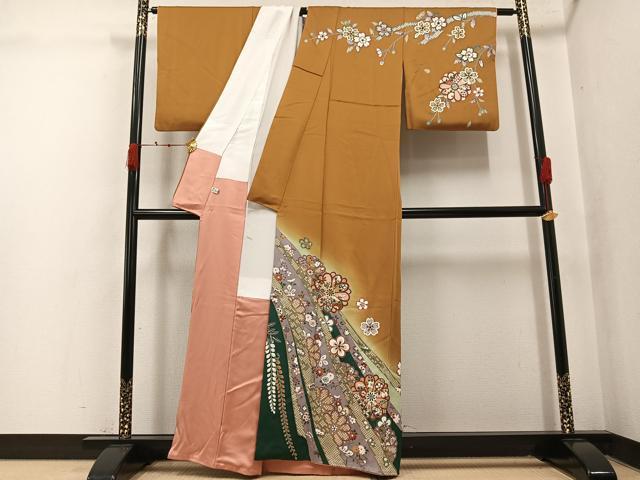 平和屋着物●訪問着　駒刺繍　枝花文　暈し染め　金彩　正絹　逸品　AABK3292ph