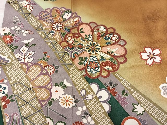 平和屋着物●訪問着　駒刺繍　枝花文　暈し染め　金彩　正絹　逸品　AABK3292ph