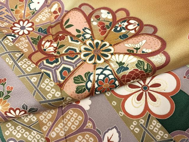 平和屋着物●訪問着　駒刺繍　枝花文　暈し染め　金彩　正絹　逸品　AABK3292ph