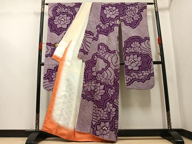 平和屋着物●豪華振袖　総絞り　草花文　正絹　逸品　AABK3293ph