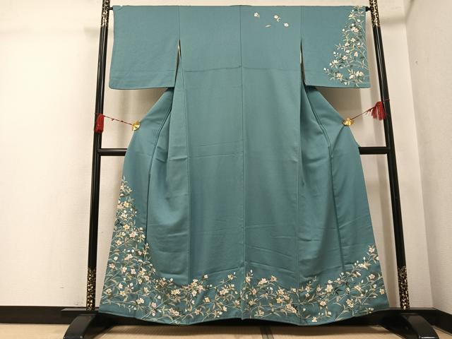 平和屋着物●訪問着　中国三大刺繍　相良刺繍　枝花文　正絹　逸品　AABK3299ph