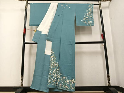 平和屋着物●訪問着　中国三大刺繍　相良刺繍　枝花文　正絹　逸品　AABK3299ph