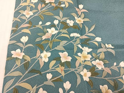 平和屋着物●訪問着　中国三大刺繍　相良刺繍　枝花文　正絹　逸品　AABK3299ph