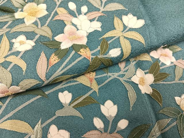 平和屋着物●訪問着　中国三大刺繍　相良刺繍　枝花文　正絹　逸品　AABK3299ph