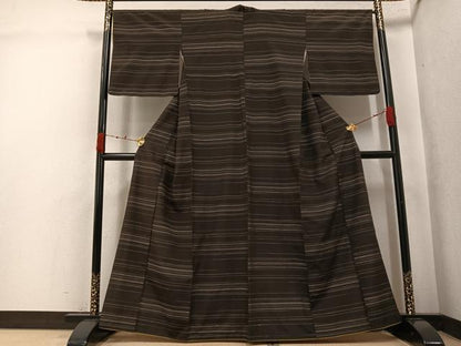 平和屋着物●お召　横段文　正絹　逸品　AABK3300ph