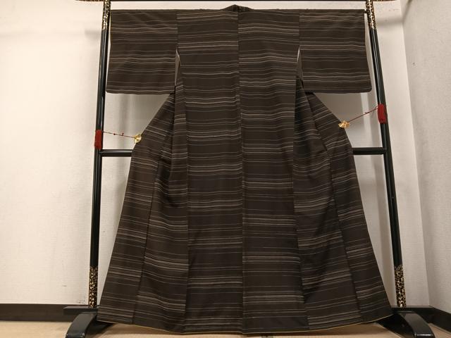 平和屋着物●お召　横段文　正絹　逸品　AABK3300ph
