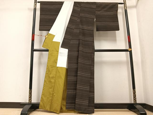 平和屋着物●お召　横段文　正絹　逸品　AABK3300ph