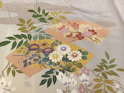 平和屋着物●訪問着　地紙花文　暈し染め　金彩　正絹　逸品　AABK3301ph