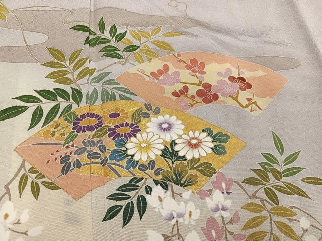平和屋着物●訪問着　地紙花文　暈し染め　金彩　正絹　逸品　AABK3301ph