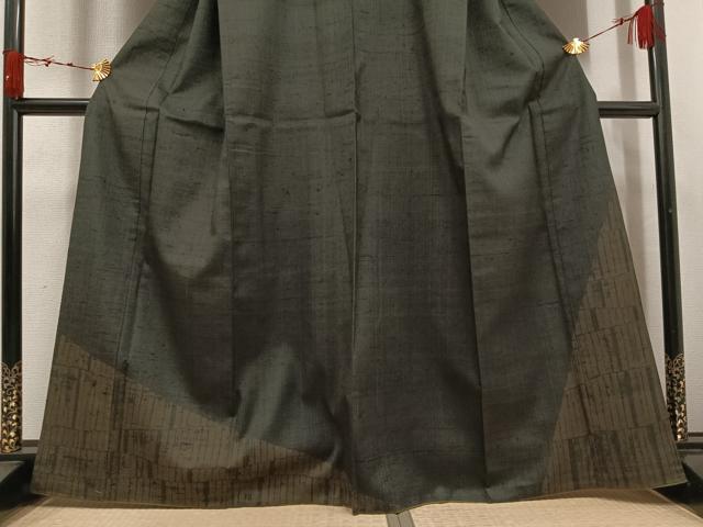 平和屋着物○訪問着 紬地 幾何学文様 黒地 正絹 逸品 AABK3304ph