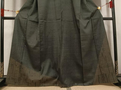 平和屋着物●訪問着　紬地　幾何学文様　黒地　正絹　逸品　AABK3304ph