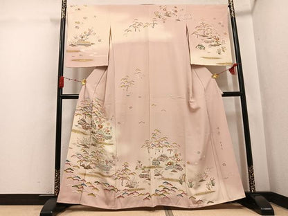 平和屋着物●訪問着　作家物　松竹梅風景文　暈し染め　金彩　正絹　逸品　AABK3306ph