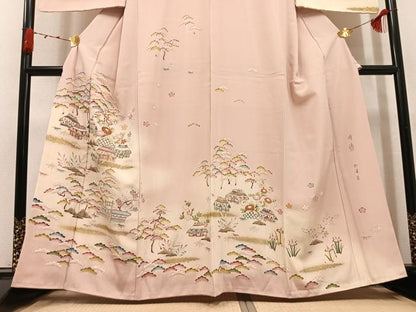 平和屋着物●訪問着　作家物　松竹梅風景文　暈し染め　金彩　正絹　逸品　AABK3306ph