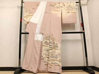 平和屋着物●訪問着　作家物　松竹梅風景文　暈し染め　金彩　正絹　逸品　AABK3306ph