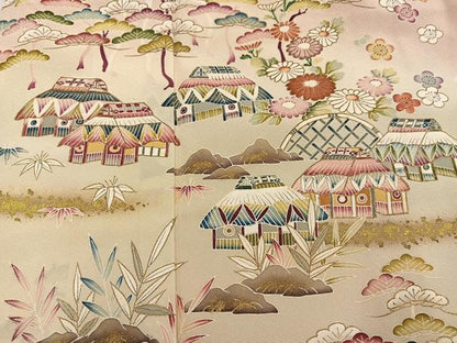 平和屋着物●訪問着　作家物　松竹梅風景文　暈し染め　金彩　正絹　逸品　AABK3306ph